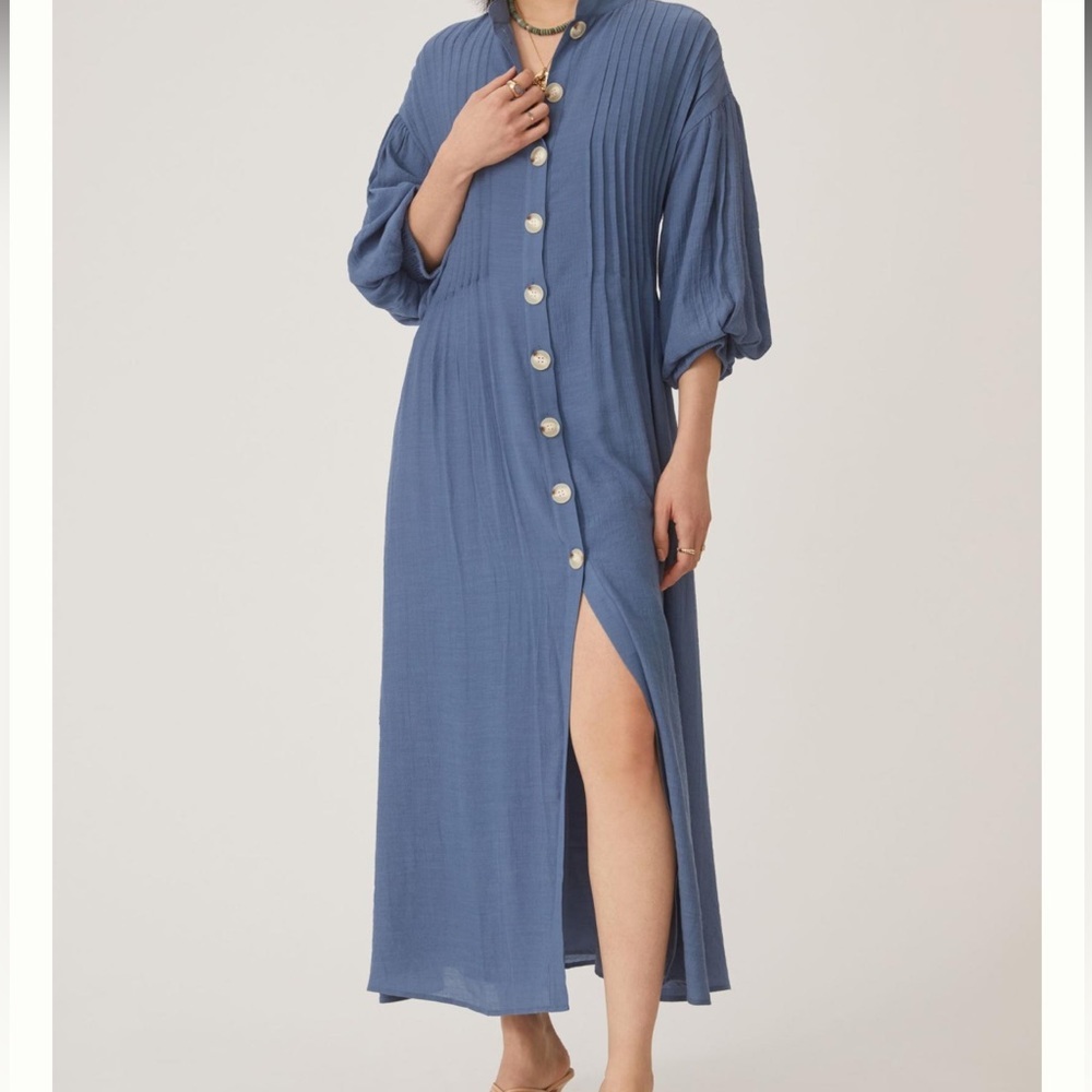 Anthropologie x Mare Mare Blue Button Front Maxi Dress L